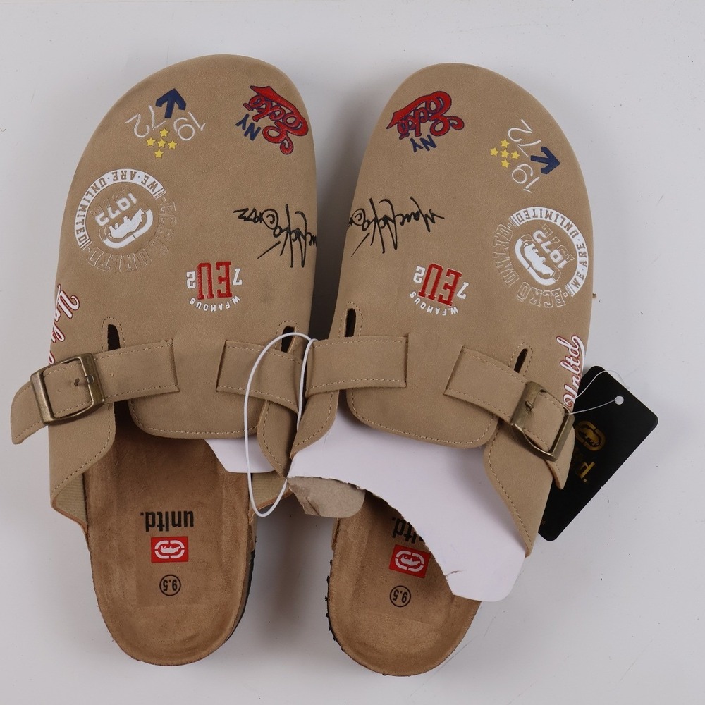 Ecko Unltd Mens Clog Slippers Graphic Print Tan Size 9.5 NEW